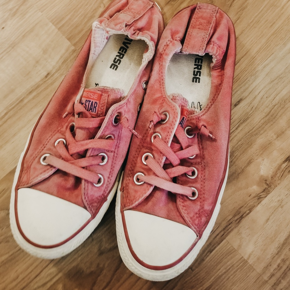 Pink/red Converse Slip ons